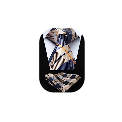 HISDERN Dai un'occhiata Cravatta da sposa Fazzoletto Cravatta da uomo & Pocket Square Set Marrone/blu navy
