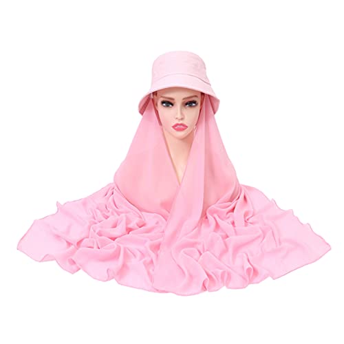 Generic Cappello da pescatore in tinta unita casual da donna sciarpa lunga in chiffon di perle, sciarpa musulmana per capelli da donna (8-rosa, taglia unica)