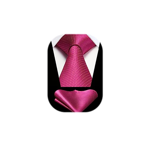 HISDERN Cravatte da uomo Cravatta rosa rosa da 3,4 pollici e fazzoletto da taschino Cravatta di seta classica per affari di feste di matrimonio
