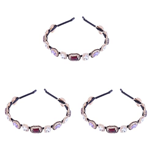 FRCOLOR 3Pcs Quotidiano Hairband Copricapo Viola Ragazze Diamante Donne Cerchio Cristallo Fatto a Mano Vetro Headwrap Bling Performante Accessorio Festival Lucidi Strass Uso