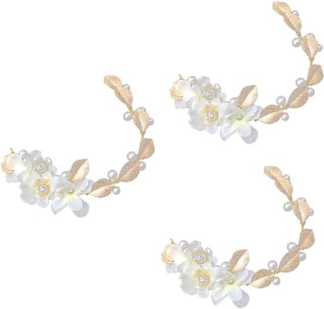 FOMIYES 3Pcs Polsino Dei Cerchio Dei Tessuto Fiore Ribalta De Tela Perla Del Fiore Accessori Per Copricapo Da Sposa Fiore Foglia Copricapo Da Sposa