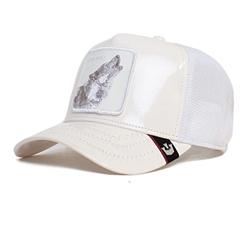 Goorin Bros. The Farm Cappello da baseball da camionista, unisex, in finta pelle, ad alta lucentezza, regolabile, colore: nero, Bianco grande., Taglia unica