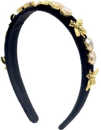 Antique Cerchietto per capelli in velluto nero con strass retrò personalità ape fatto a mano Accessori per capelli barocco (oro)