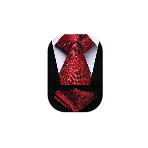 HISDERN Dai un'occhiata Cravatta da sposa Fazzoletto Cravatta da uomo & Pocket Square Set rosso