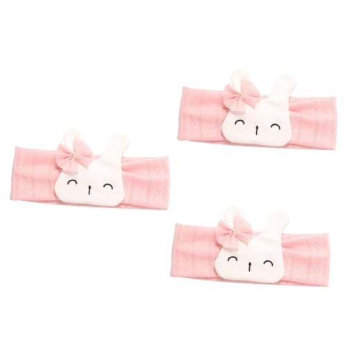 FRCOLOR 3 Pz fasce elastiche in cotone per da bambino fasce per coniglietti cerchietti adorabili accessori per la testa copricapo a forma di coniglio. fasce per bambini rosa