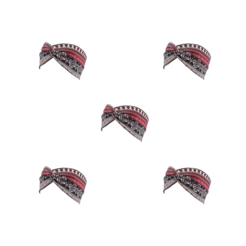 Geardeangloow Set di 5 fasce per capelli intrecciate in stile etnico con nodo incrociato, alla moda, accessori per lo styling dei capelli, fascia per capelli da donna, rosso vino
