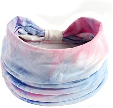 Generico Donne Casual Tie Dye Arcobaleno Colore Allargamento Yoga Hairband Sport Fascia elastica che assorbe il sudore Top Velluto (Light Blue, One Size)