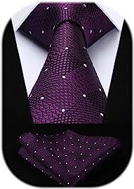 HISDERN Dai un'occhiata Cravatta da sposa Fazzoletto Cravatta da uomo & Pocket Square Set Viola/bianco