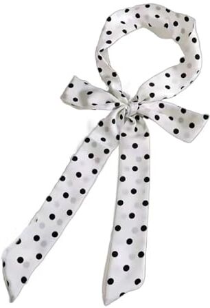 GIMIRO Cintura da donna in raso 5 cm x 195 cm nastro imitato seta lunga sciarpa vestito cintura cappello accessori, White Polka Dot 195 x 4 cm, 5cm*195cm