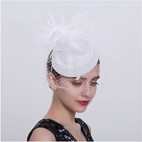 MAYNUO Fascia for capelli Fascinators, cappello da tè for donna, Kentucky Derby, piume da sposa, fiore, accessori for fermagli for capelli, decorazioni in filato for cappelli (Color : White, Size : 1)