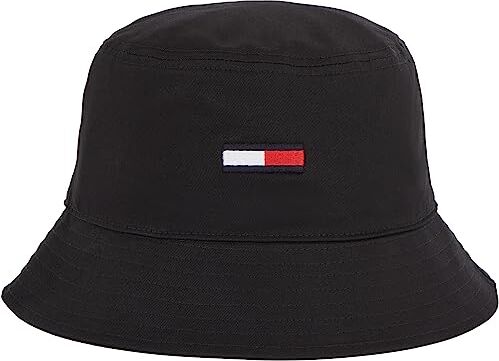 Tommy Jeans Cappello da Pescatore Uomo TJM Flag Bucket Hat, Nero (Black), Taglia Unica