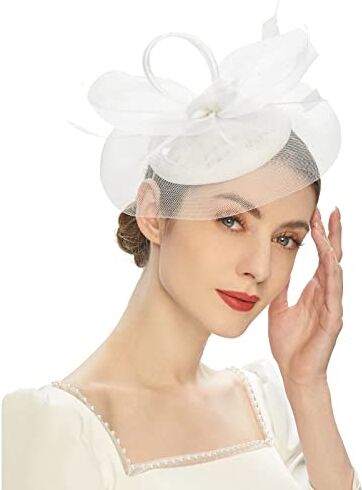 Generic 2023 Regali invernali popolari Y23K Tea Party Kentuckys Derbys Cappello Portapillole Cappello Fascia Per Cocktail Pelliccia Divano (Bianco, One Size)