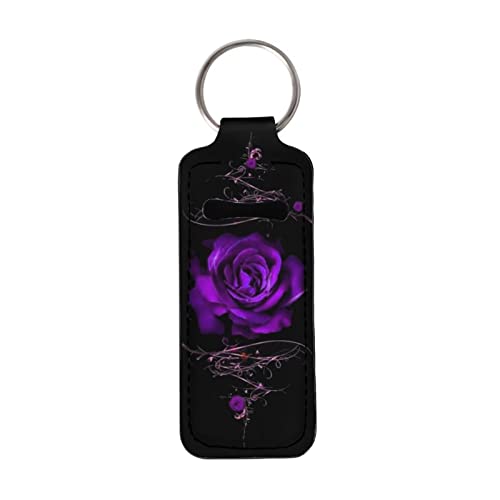 Binienty Portachiavi da donna con rosa viola Chapstick per cordino in neoprene Chapstick Holder portachiavi per abbinare collo e polso cordino,