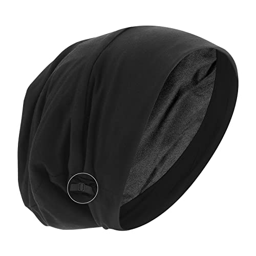 Molain Cuffia in raso per dormire con cappuccio in raso foderata in raso, berretto da notte, regolabile, con fodera in seta, colore nero (nero)