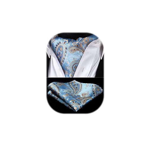 HISDERN Ascot oro blu Uomo Paisley Fazzoletto Floreale Cravatta da Matrimonio Elegante Foulard Business Partito Classico Cravatte Set
