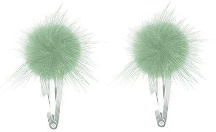 Generic Fermagli per capelli con pompon in pelliccia, colore: rosa chiaro, bianco, nero, verde, argento, accessori (verde menta)