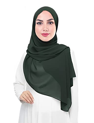 Lina & Lily Sciarpa Hijab da Donna Musulmano, Tessuto Chiffon Leggero e Fluido (Verde Scuro)