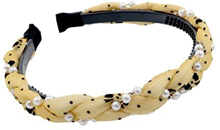 Antique Moda puro colore tessuto perla Hairband antiscivolo Accessori per capelli per le donne ragazze (giallo)