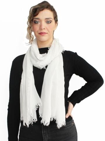 Unique Sciarpa Donna in Fibra di Bamboo Primavera Estate MADE IN ITALY Foulard Sciarpa Donna Leggera e Traspirante (Bianco)