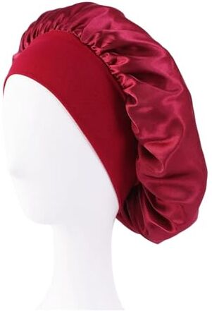 JMORCO Cuffia Seta Capelli Notte Cappello da notte da donna in raso solido a tesa larga con fascia elastica for la testa, for la cura dei capelli, cappello da notte (Color : Wine red)