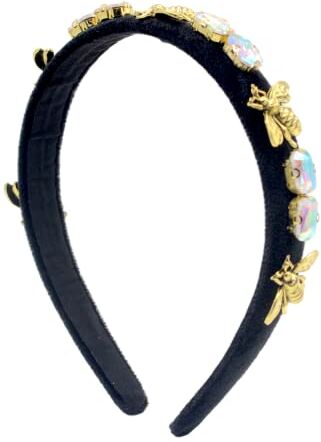 Antique Cerchietto per capelli in velluto nero con strass, stile retrò, fatto a mano, con ape, stile barocco, accessori per capelli (multi)