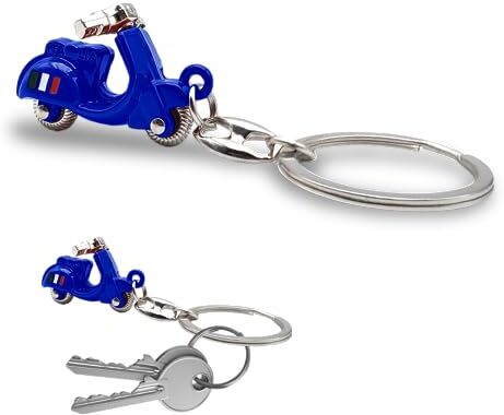 Leddy Living Portachiavi Tascabile Vespa Scooter 3D con Anello Porta Chiavi Bandiera Nazionale Italiana Italia in Metallo, Accessorio per Uomo e Donna, Idea Regalo (BLU)