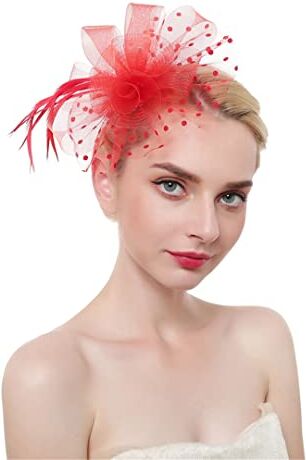 Disimlarl Fascinators di piume sulla fascia per capelli da donna in rete per tè e cocktail accessori per capelli