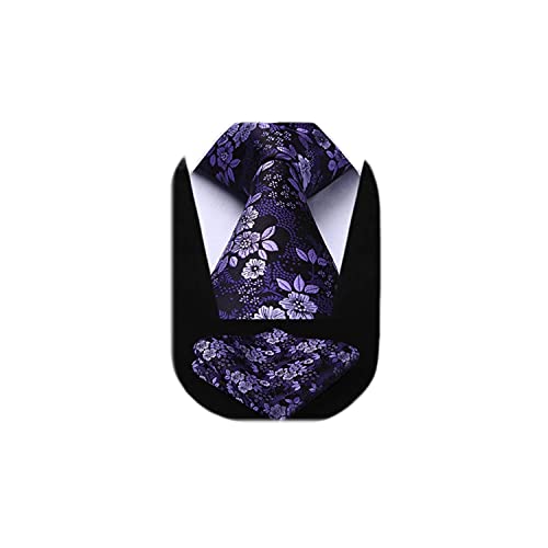 HISDERN Cravatte floreali viola per uomo Fazzoletto da sposa Cravatta floreale e fazzoletto da taschino