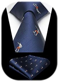 HISDERN Cravatta Blu Navy Uomo Fazzoletto Cravatte Fantasia Skateboard da Matrimonio Set Cravatta e Pochette Elegante