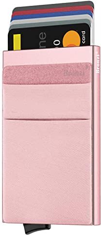 Bronzi Portafoglio ® Porta badge Uomo Slim Protezione RFID Porta Carte Credito Portacarte Mini Portatessere tascabile smart schermato (Oro Rosa)