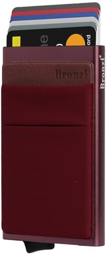 Bronzi ® Portafoglio Porta badge Uomo Donna Slim Porta Carte Credito Protezione RFID Mini Portatessere tascabile smart (Rosso Vino)