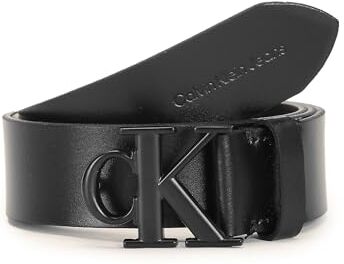 Calvin Klein Cintura Uomo Mono Plaque Belt in Pelle, Nero (Black), 90 cm