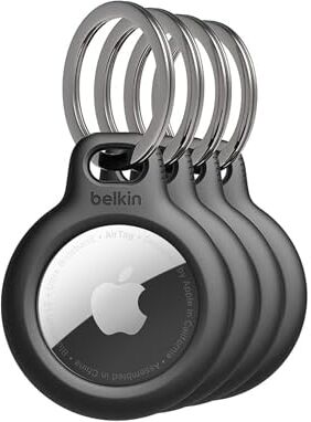 Belkin Custodia per AirTag con anello portachiavi (Secure Holder, guscio protettivo antigraffio per Air Tag) – Confezione da 4, Nero