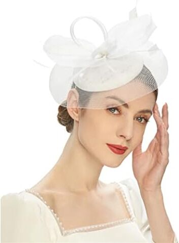 SLEDEZ Cappello Da Fascinatore Da Donna Accessori for capelli in rete di piume Eleganti fermagli for capelli a bombetta (Color : White, Size : Free size)