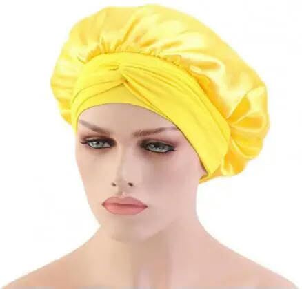 YJHLY Cuffia Seta 1Pc Cap Da Doccia Da Donna Bordi Larghi Cappello Sleepirsi Cappello Elastico Elastico In Pizzo Avvolgimento Nightcap Capelli Capelli Capelli Bonnet Satin-Giallo