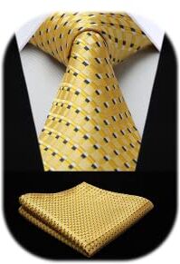 HISDERN Cravatta Uomo Elegante A Pois Fazzoletto Matrimonio Classico Formale Cravatte E Fazzoletti Da Taschino Set Per Festa Lavoro Affari (Giallo)