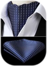 HISDERN Ascot Uomo Seta Blu Marino Motivo Cachemire Elegante Cravatta Ascot e Fazzoletto da Taschino Formale Foulard Fazzoletto da Collo Uomo