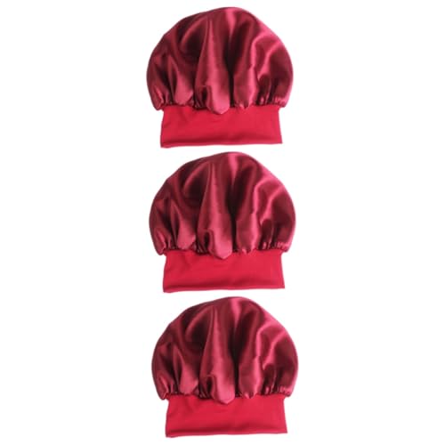 Healvian 3 Pz lato largo hijab di seta cuffia per in seta cappelli delle ragazze tessuto raso Elevata elasticità per berretto da notte sciarpa Da donna cappello rosso