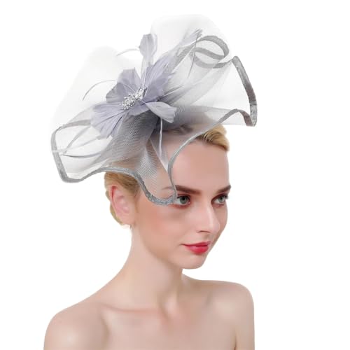 Generic Cappello fascinator da donna, con piume, fascia in rete con clip, per matrimoni, cocktail, tea party