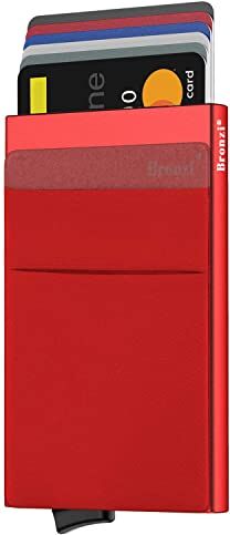 Bronzi ® Porta carte Uomo Slim Donna Portafoglio Porta Carte Di Credito Protezione RFID Portacarte Mini Portatessere tascabile smart schermato (Rosso)