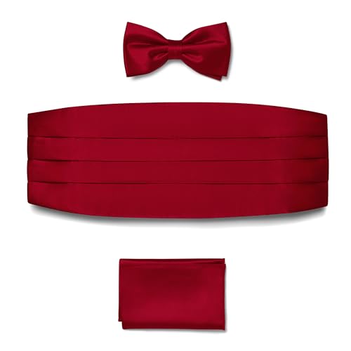 BRERA 67 Fascia da Smoking + Papillon + Fazzoletto da Taschino Color Rosso taglia L-XL in raso, Set 3 pezzi Accessori da Uomo Classico per Abiti Eleganti