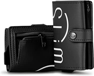 SLim Porta Carte di Credito Schermato Portafoglio Uomo Rfid Portatessere Anticlonazione Donna Portacarte Uomo (Nero Logo, Con Zip)