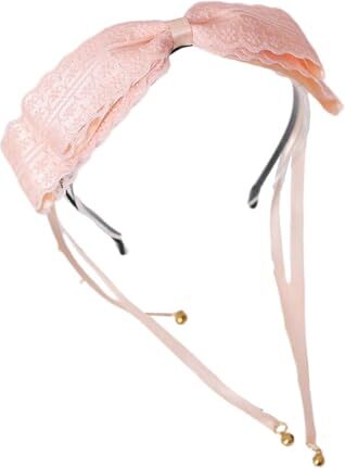 TTYAO REII Cerchietto per capelli con fiocco grande con lunghe code e campane, accessori per capelli Lolita, per ragazze, regali per feste (rosa miele)