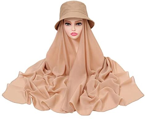 Generic Cappello da pescatore di colore solido casual da donna sciarpa lunga in chiffon di perle sciarpa musulmana fasce per capelli (Khaki-h, taglia unica)