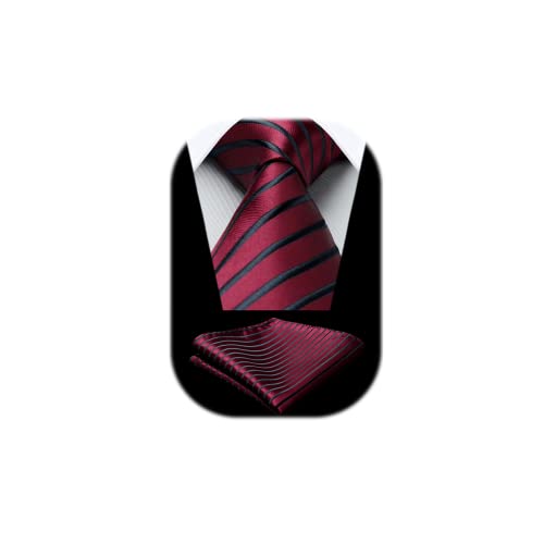 HISDERN Matrimonio A Righe Cravatta Uomo Rosso Nero Fazzoletto Eleganti Classico Cravatte E Fazzoletti Da Taschino Set Per Partito