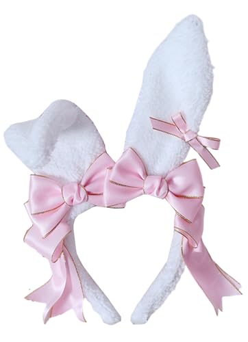 TTYAO REII Fascia per capelli con orecchie da coniglio, stile kawaii, accessorio per capelli per feste in costume (rosa chiaro)