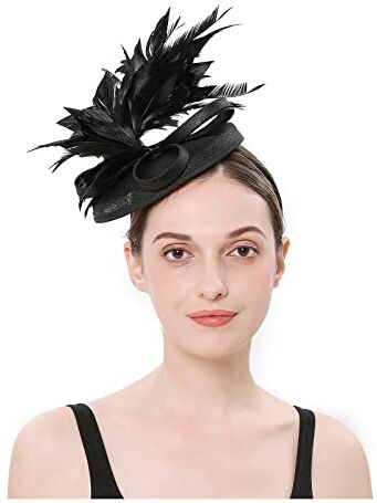 QUNINE Fascinator Cappello Fascinator, Fascinator Fermacapelli Copricapo Cappello da tè Fascinator Matrimonio Nuziale (Colore : Oro, Taglia : Taglia Unica) (Nero Taglia Unica)