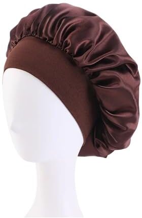 JMORCO Cuffia Seta Capelli Notte Cappello da notte da donna in raso solido a tesa larga con fascia elastica for la testa, for la cura dei capelli, cappello da notte (Color : Dark Brown)