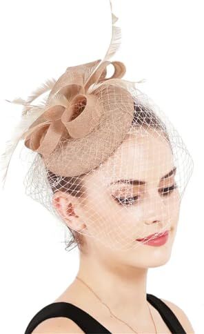 Vsadsau Donne Mesh Affascinante Clip di Capelli Cappello Fascia Bombetta Piuma Nuziale Matrimonio Festa Clip Champagne Air Packing