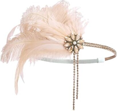 Pohullan 1920S Copricapo Flapper Fascia Strass Piuma Fascia Per Capelli Accessorio Per Le Ragazze HD6377 nudo